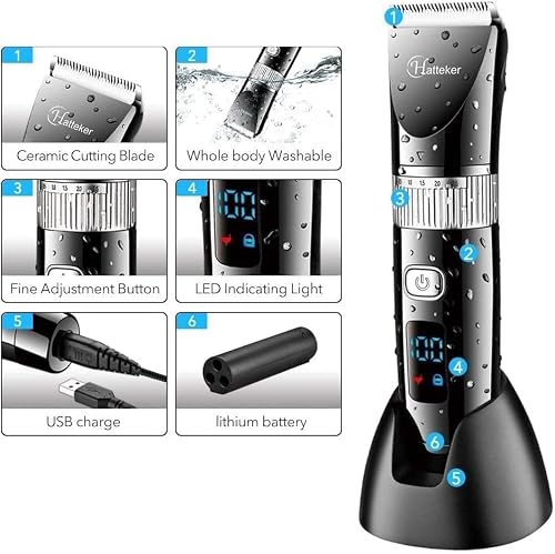 Hatteker Tondeuse Cheveux Tondeuse Barbe Professionnelle Electrique avec Ecran LCD Sans Fil USB Rechargeable Imperméable – vue 2