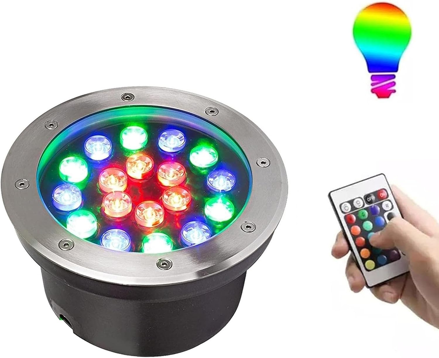 LED Underwater Pond Lights - IP68 Waterproof Stainless Steel Recessed Spotlight, RGB Color Changing Landscape Lights with Remote Control for Garden Fountains and Ponds