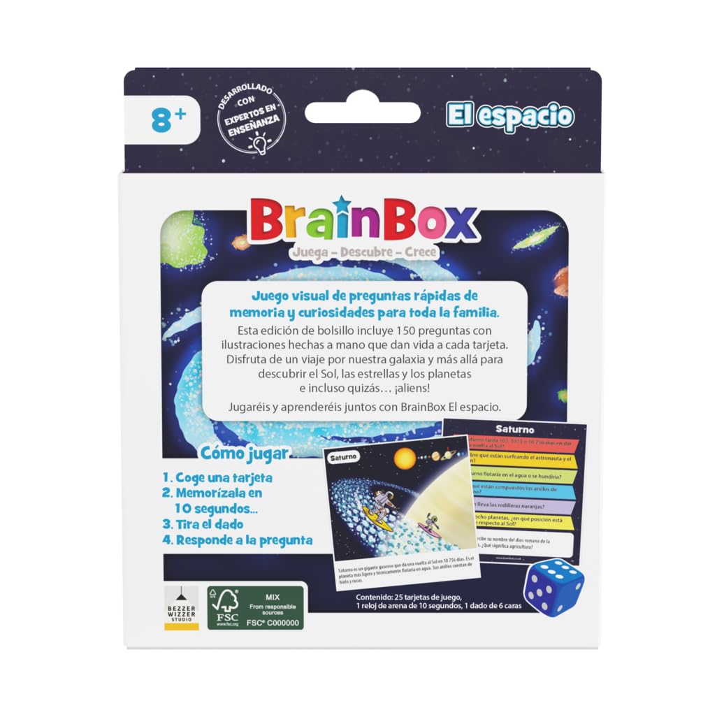 Bezzerwizzer Studio BrainBox Pocket EL Space | Card Game | Ages 8+ | From 1 Player | 10 Minutes Per Game | Spanish