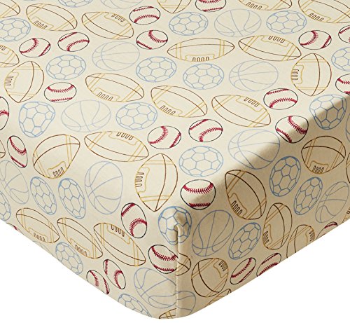 Image of NoJo Play Ball Crib Sheet, Navy/Red/Indigo/Ivory/Brown