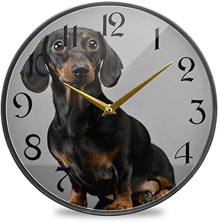 NIUMM Orologio da Parete Rotondo da 12 Pollici Silenzioso Silenzioso Batteria da Ufficio Cucina Camera da Letto Decorazioni per la casa-Bassotto a Pelo Corto