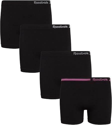 Reebok Pantalones cortos de ciclista para niña, paquete de 4 unidades, ropa interior elástica para niñas, sin costuras, pantalones cortos de rueda