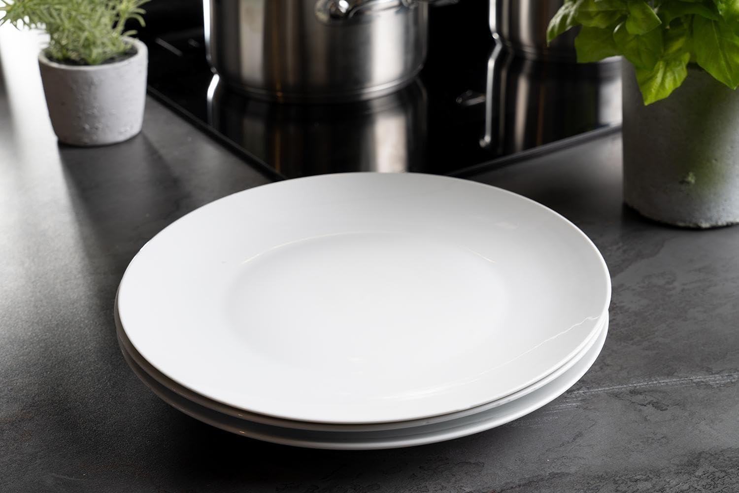 Speiseteller Flachteller Essteller - Porzellan - Weiß - Gemustert - Ø 27 cm - 12er Set