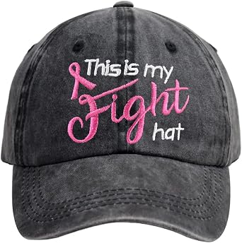 This is My Fight Hat, Distressed Cotton Adjustable Embroidered Pink Ribbon Breast Cancer Baseball Cap