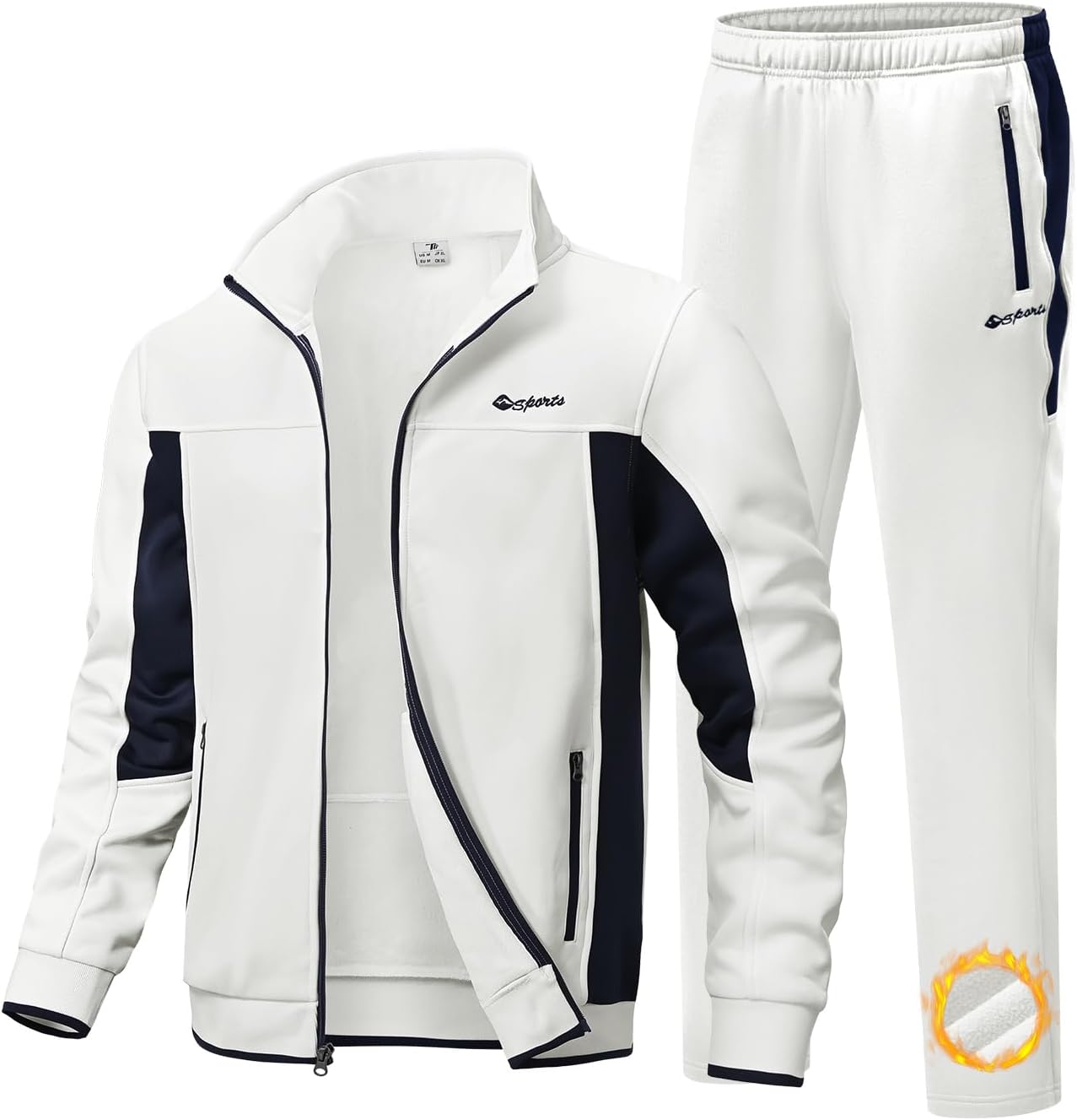 BGOWATU Men's Fleece Lined Tracksuits Set Running Jacket Sweatsuit Sport Pant Jogging Outfits with Zipper Pockets