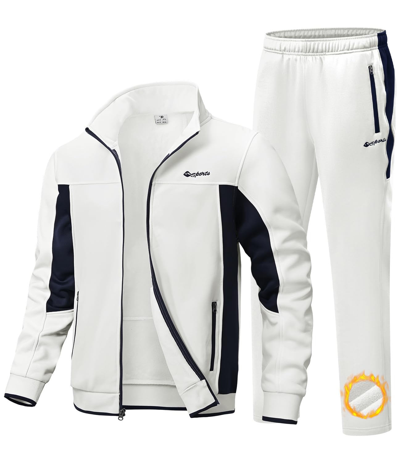 Men's Fleece Lined Tracksuits Set Running Jacket Sweatsuit Sport Pant Jogging Outfits with Zipper Pockets