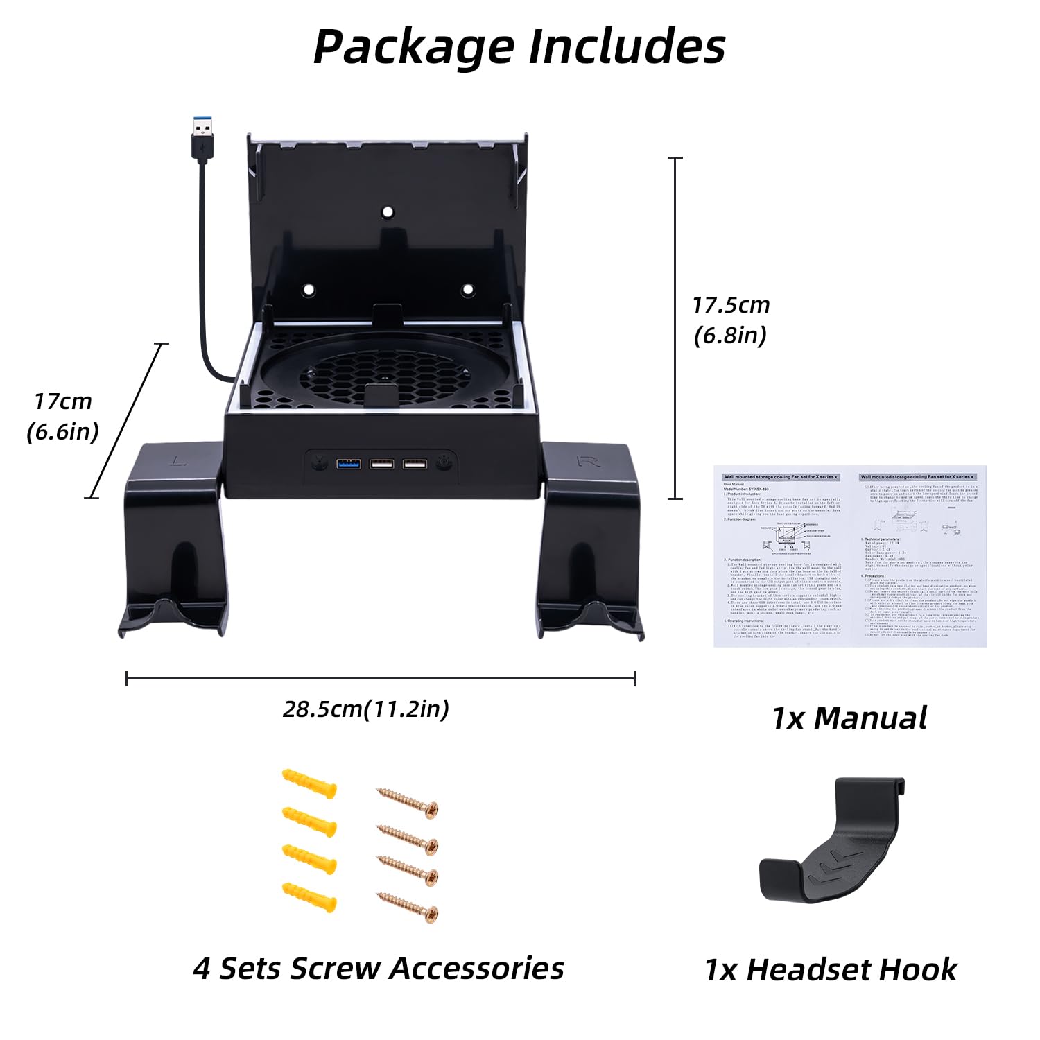 Mcbazel Xbox Series X Kit Montaggio Parete con Ventola Raffreddamento LED RGB, Staffa Raffreddamento regolabile Velocità USB