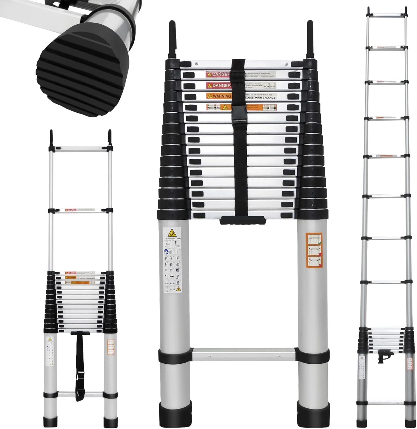 Extension Ladder Adjustable Feet, Extra High 20.3FT Telescopic Ladder