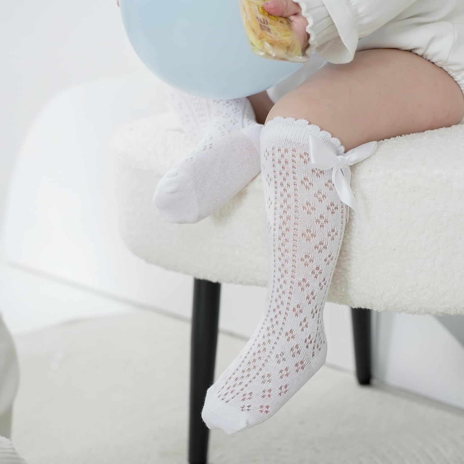Baby Girls Knee High Socks Breathable Cutout Mesh Cute Bows Dress Socks Newborn Stockings Clothing Accessories image 5