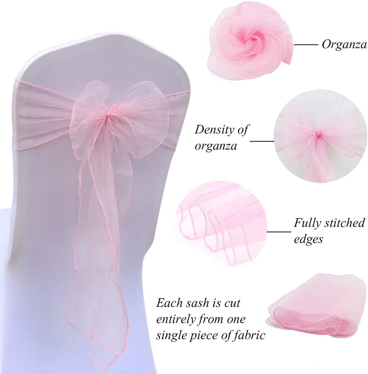 Decorazione di Nozze Fiocco per sedie in Organza per Feste di Natale Forniture per Decorazioni per sedie per Hotel di Halloween (Confezione da 50 Pezzi Rosa)
