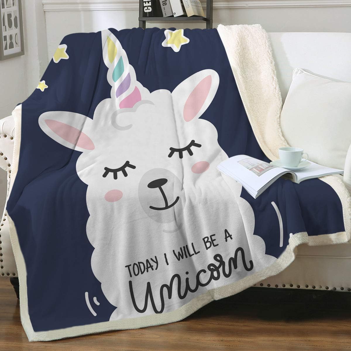 Sleepwish Llama Sherpa Blankets and Throws Girls Home Fleece Throw Blanket Cute Soft Blanket for Sofa Chair Bed Office Travelling Camping Llama Gifts for Women,Unicorn Alpaca,Twin (60" X 80")