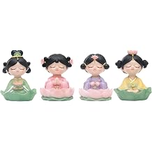 Meditation Buddha Girl Statue, 4pcs Creative Resin Chinese Princess Statue with Good Luck Lotus Leaf and Flower Figurines for Home Office Car Decoration