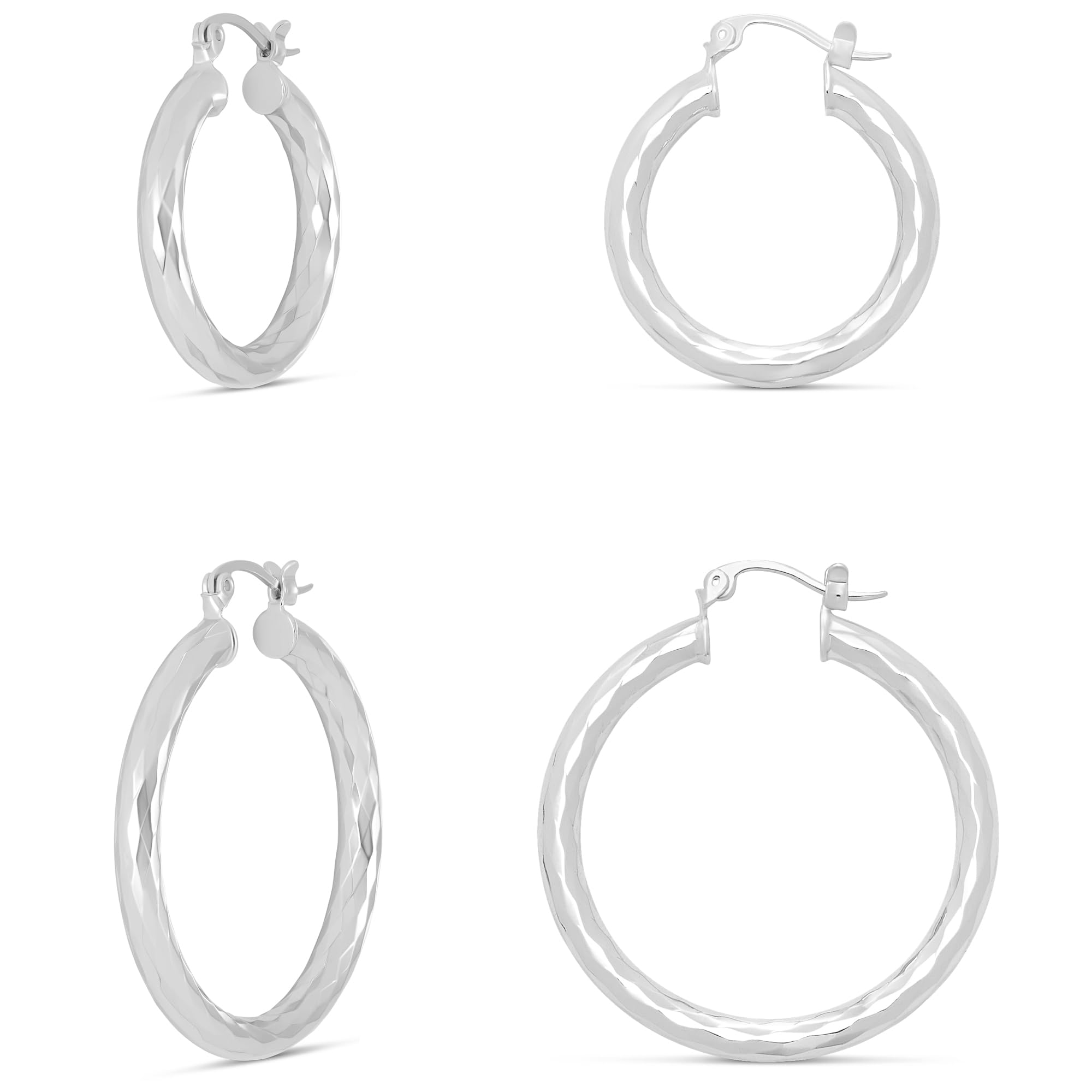 Amazon Essentials Fine Silver Plated Hammered Hoop Earring Set