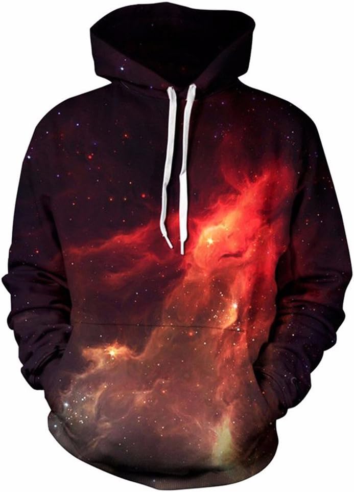3D Fire Space Tracksuits Men Women Hoodie Causal Sweatshirts Couple Streetwear Hip Pop Galaxy Coat Tops,Red,XXXL