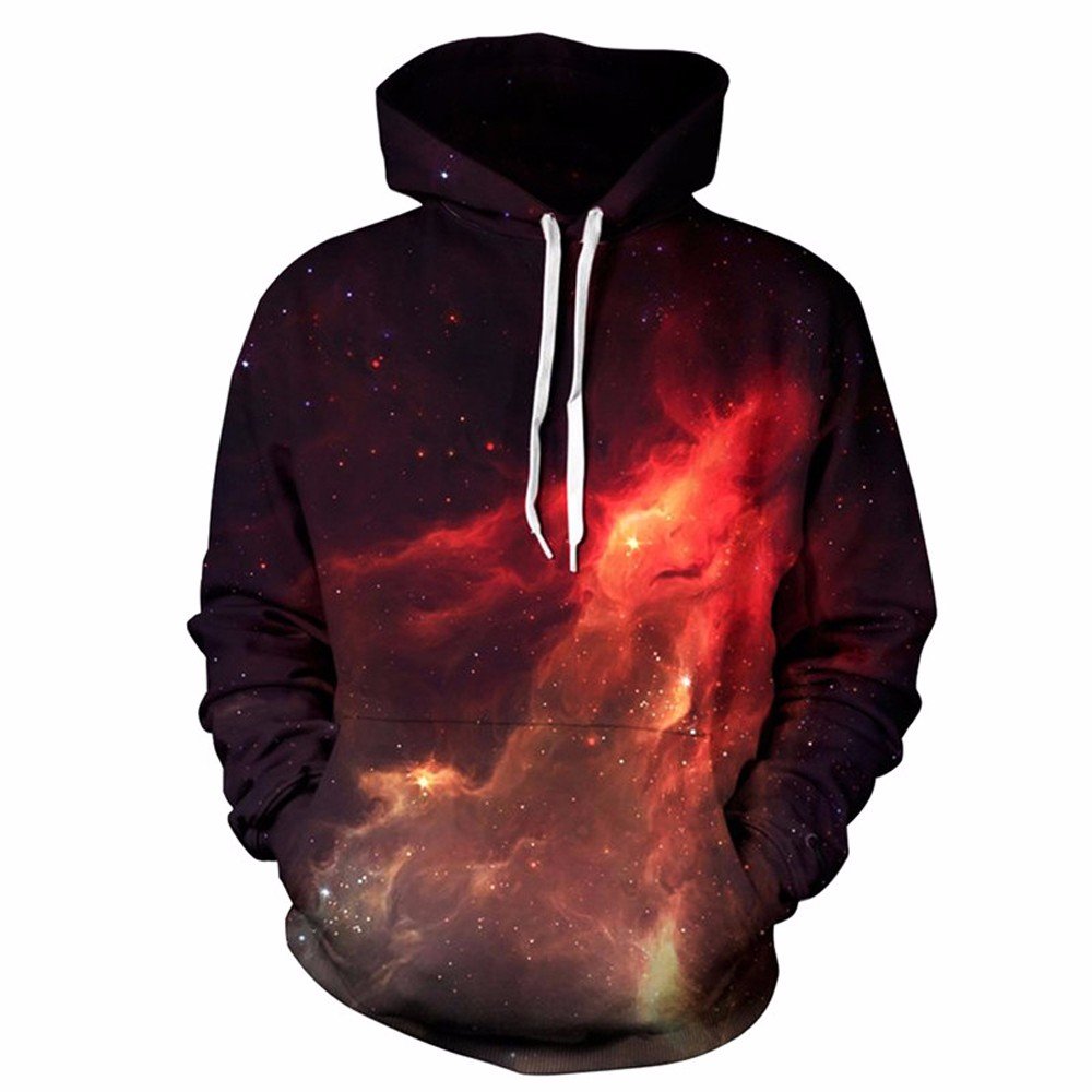 3D Fire Space Tracksuits Men Women Hoodie Causal Sweatshirts Couple Streetwear Hip Pop Galaxy Coat Tops,Red,XXXL