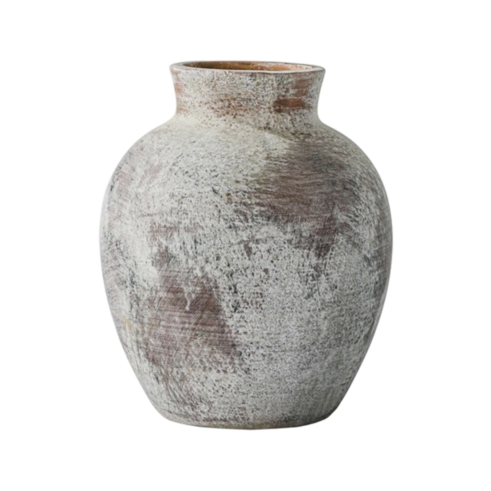 Tfaoys Brown Distressed Textured Ceramic Vase For Decorative Tabletop Use, Rounded Home Accent For Bouquets And Shelf Display Decor Vase Tabletop Rounded Ceramic Distressed Flower Shelf Accent Entryway Decor Short