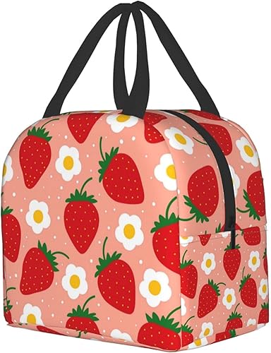 Miniatura 28 de Lonchera con aislamiento para mujer, bolsa térmica, contenedor reutilizable para el trabajo, oficina, viajes, picnic, diseño de margarita en rosa
