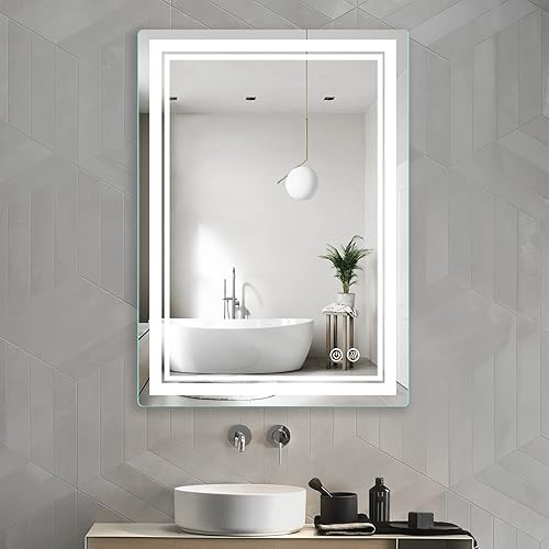 Miniatura 9 de Butylux Espejo de baño LED de 32 x 24 pulgadas con regulable, regulable continuamente, antiniebla, espejo de baño iluminado para montar en la pared