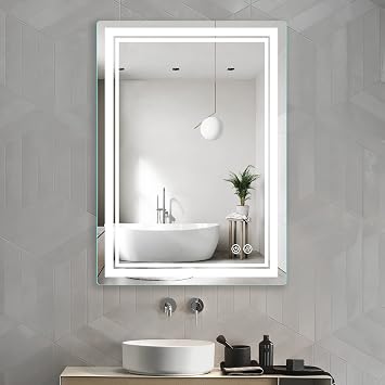 28x20 Inch LED Light Bathroom Mirror, Anti-Fog, Fashion Bathroom Decor, Vanity Mirror, Dimmable, Smart Control, Memory, Adjustable, Warm White/Natural/Daylight, Birthday, Wedding Gift