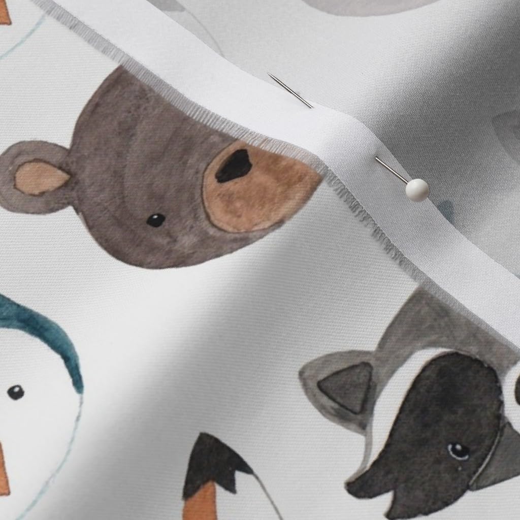 Spoonflower Fabric - Forest Animal Woodland Fox Deer Bear Hedgehog Owl White Brown Orange Printed on Organic Cotton Sateen Fabric by The Yard - Sewing Quilting Apparel Home Decor