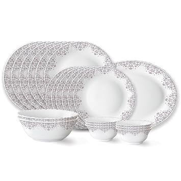 Larah by Borosil Lark Fluted Series Opalware Dinner Set | 21 Pieces for Family of 6 | Microwave & Dishwasher Safe | Bone-Ash Free | Crockery Set for Dining & Gifting | Plates & Bowls | White