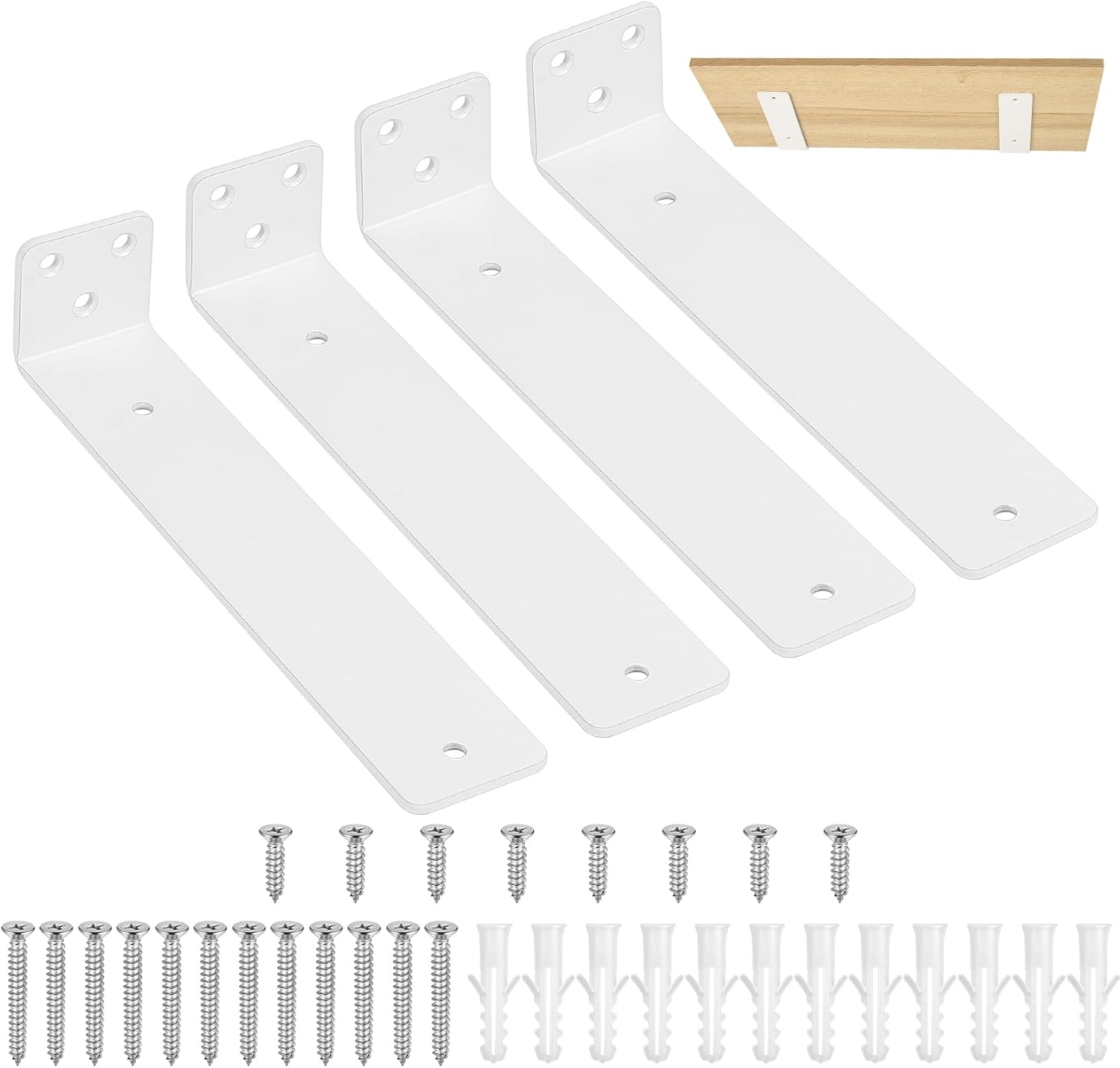 4 Pcs Soporte Estanteria Pared Blanco, 200mm Soporte Baldas Pared Metalica, Soportes para Estanterías,Soportes Flotantes para Estantes, Escuadras para Estanterias, Soporte para Baldas de Madera