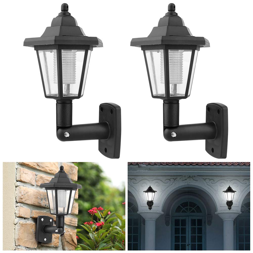 Lanterne Murale Solaire 2 Pièces, Applique Murale LED étanche pour Jardin Extérieur à Induction Automatique, Lanterne Murale Solaire avec Capteur de Lumière, Lampe de Porche Hexagonale(Noir)
