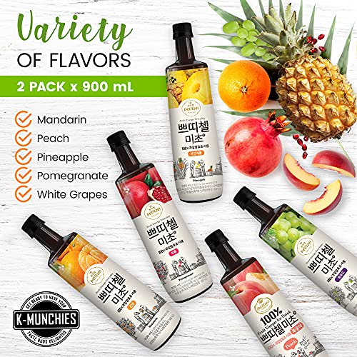K-Munchies CJ Petitzel Fruit Vinegar Drink - 2 x 900 mL Korean Peach Vinegar Concentrate - Premium Taste Fruit Vinegar for Drink Korean - Fruit Vinegars For Delicious Desserts, Beverages, Cocktail