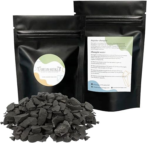 Karelian Heritage Piedras de shungita crudas para purificación y filtrado de agua de 0.4 libras Cristal curativo crudo con propiedades