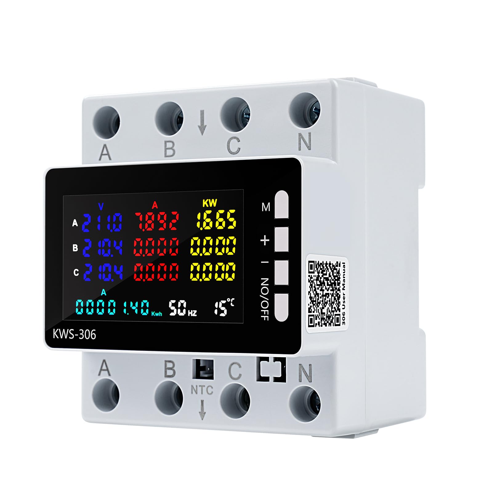 Contatore Energia Elettrica Trifase, 9 in 1 Misuratore di Consumo Elettrico Digitale Contatore Elettrico Energy Meter con Protezione da Sovratensione/Sottotensione AC 85-290V 80A (NO WiFi)