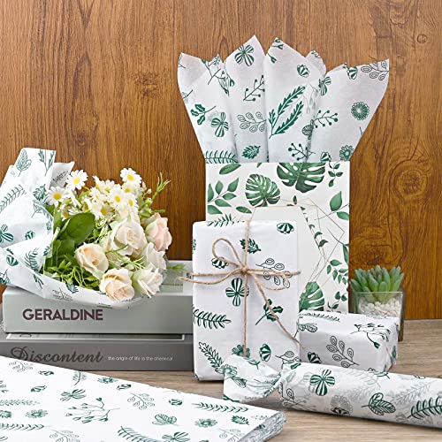 Bolsome 100 Sheets 20 * 14 Inches Greenery Tissue Paper, Botanical Gift Wrapping Tissue, Green Leaves Decorative Tissue Paper For Jungle Safari Party Baby Bridal Shower Birthday Wedding Decor #TOP4