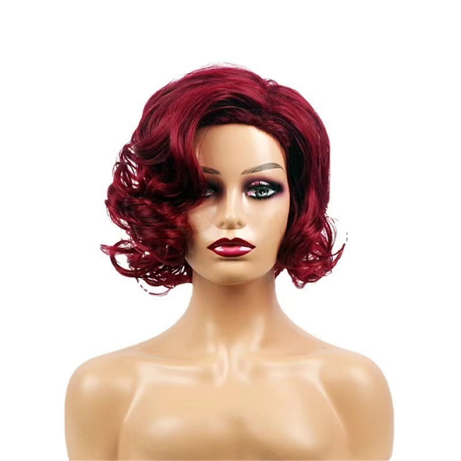 Libangrong-888 Women's One Color Wigs ' Burgundy Short Curly Wig, Fluffy For Daily Use Natural Wig