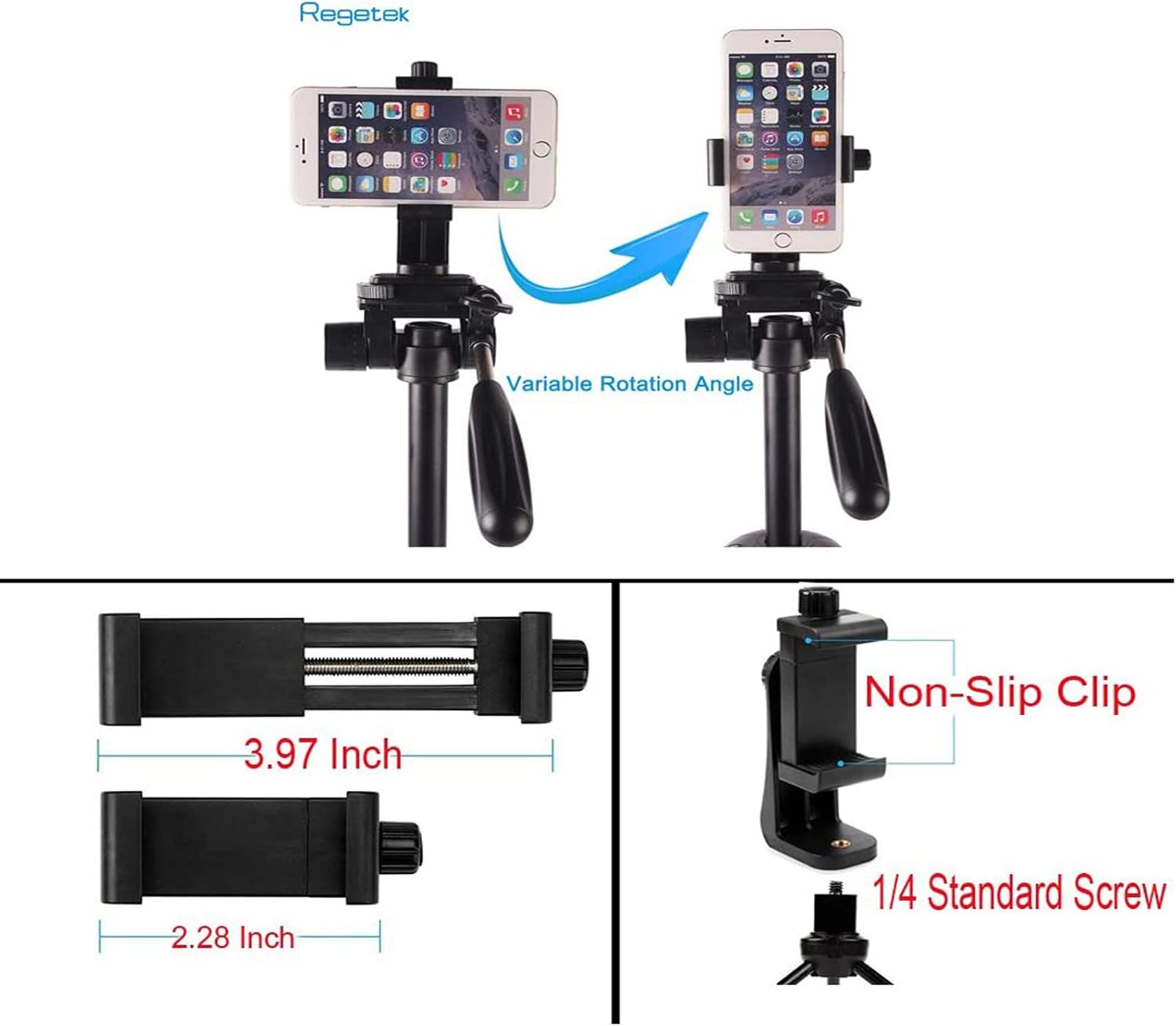 Black Friday 🔥 Regetek Travel Camera Tripod (Aluminum 63 Adjustable Camera Stand with Flexible Head) -Portable Tripod for Canon Nikon Sony DV DSLR Camera Camcorder Gopro Action Cam/iPhone & Carry Bag & Phone Mount