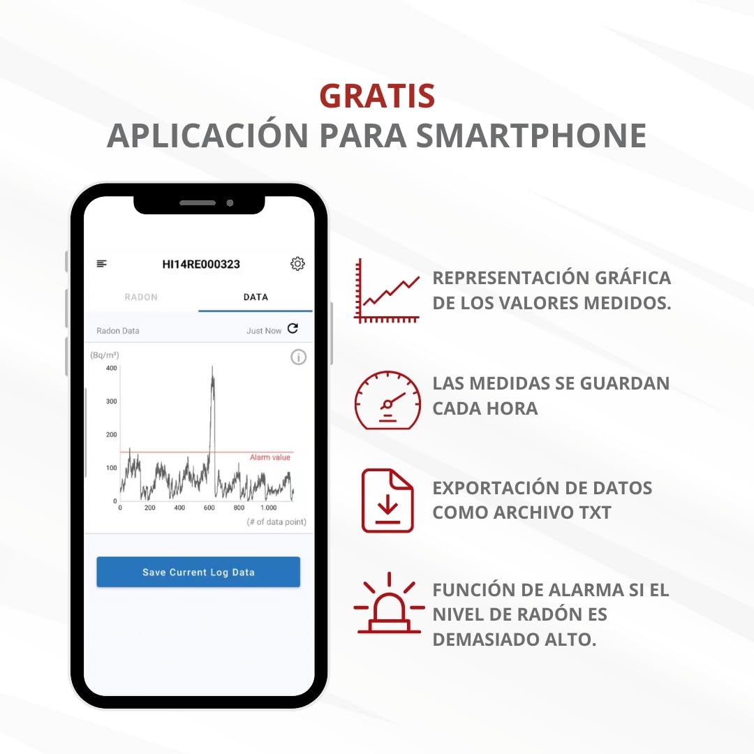 RadonEye Set | + Instrucciones + aplicación para móvil + Certificado | Medidor de radón Radon Eye RD200 | El Aparato Profesional para su hogar