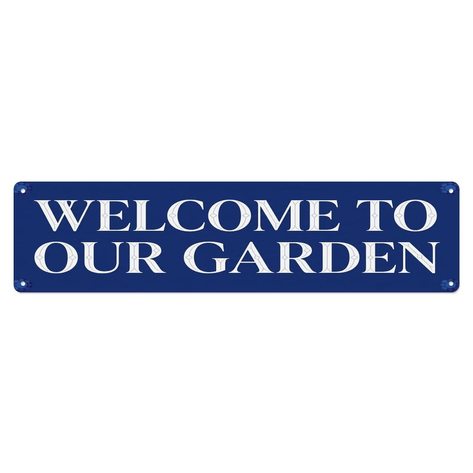 Vintage Welcome to Our Garden Sapphire Blue Metal Tin Sign