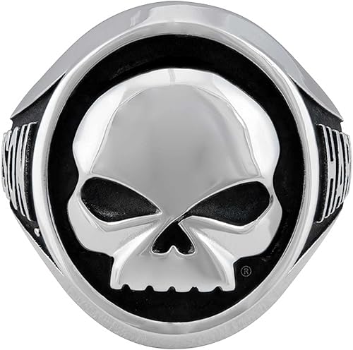 Harley-Davidson Anillo de metal de acero inoxidable Willie G Skull para hombre - PlataNegro