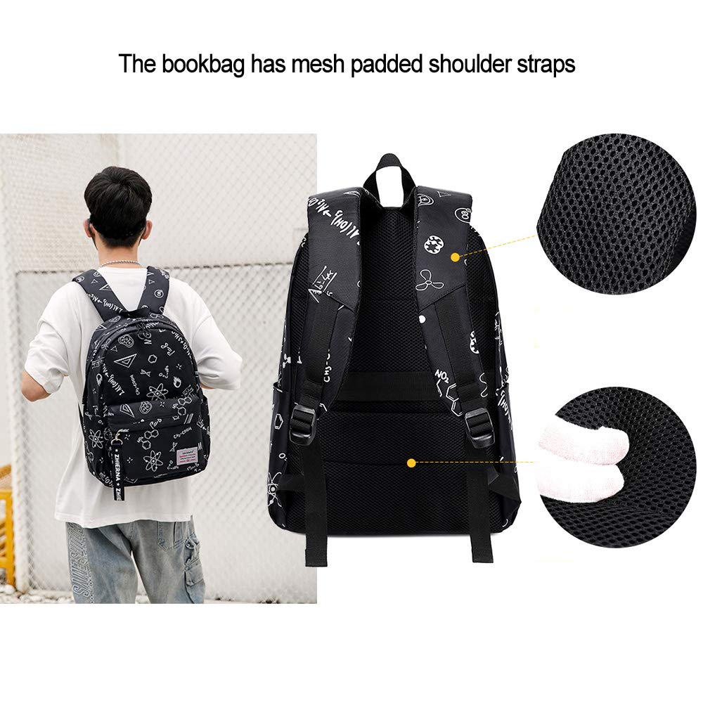 Mochila escolar Mochila para niñas Niños Adolescentes, primarios/secundarios/universitarios Estudiantes Satchel Book nylon impermeable Bolsa ligera para computadora portátil (black)