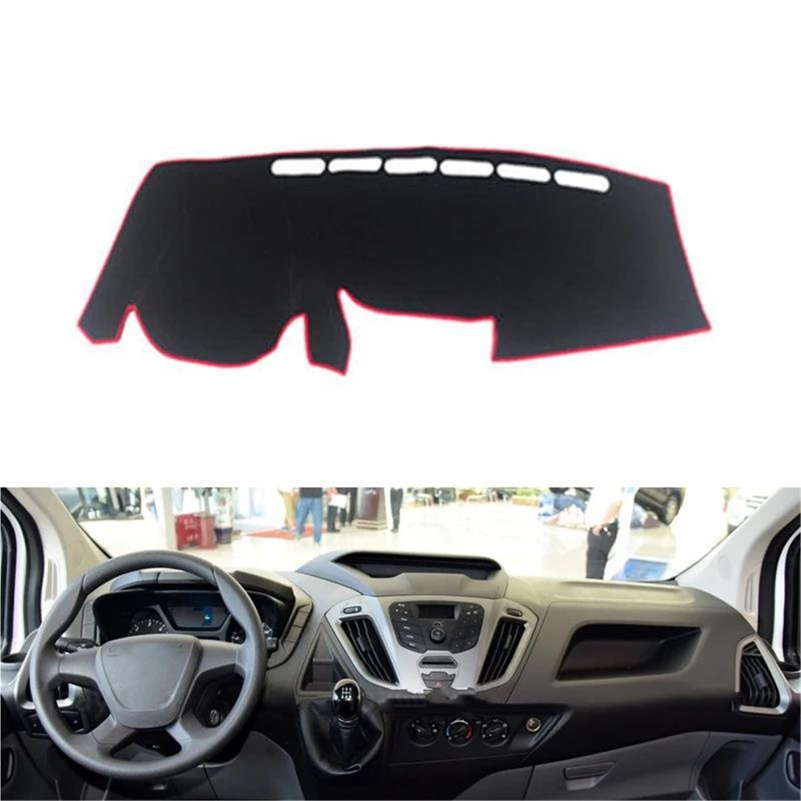 Tapis Protection Tableau Bord Voiture pour Ford pour Transit pour Tourneo pour Custom 2012~2017 Solaire Antidérapant(Noir,LHD)