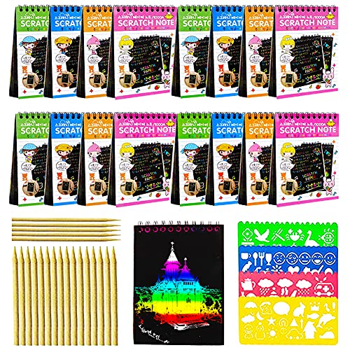 16 Pack Scratch Arts and Crafts Notebooks,Scratch Note Pads for Kids,Includeing 4 Drawing