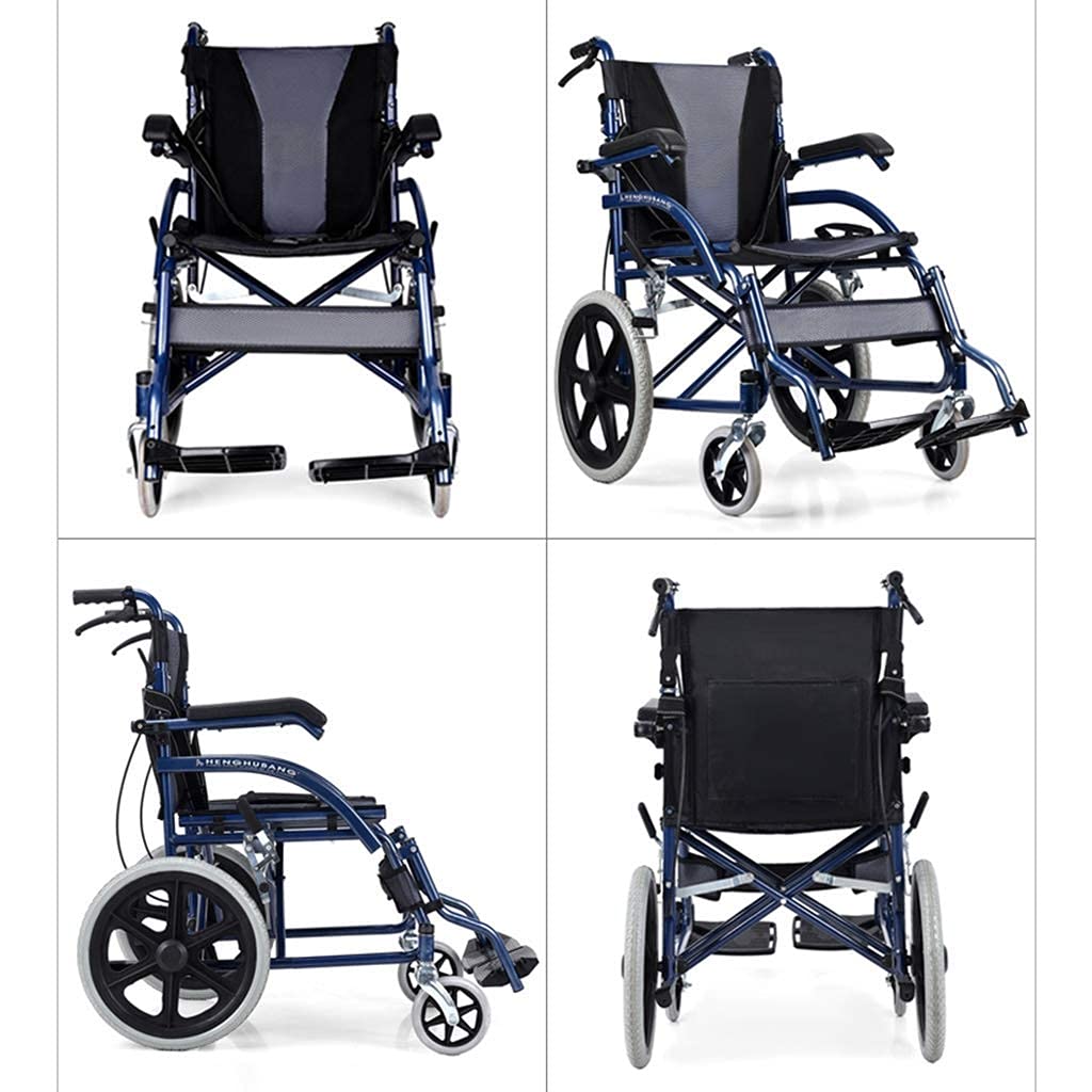 Sillas de Ruedas Plegables Ligeras Plegables con 4 Frenos reposabrazos abatibles a Prueba de pinchazos Silla de Viaje de tránsito portátil propulsada