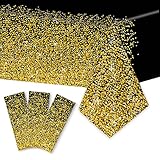 3pcs Black and Gold Tablecloth Gold Glitter Sequin Table Cloth for Rectangle Tables Sparkly Confetti Gold Plastic Tablecloth Decorations Birthday Wedding Graduation Anniversary Indoor or Outdoor