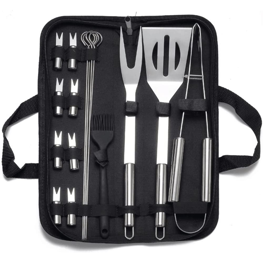 Zestaw akcesoriów do grillowania Zestaw narzędzi do grilla, zestaw narzędzi do grilla ze stali nierdzewnej 16PCS z torbą transportową, narzędzia do grillowania, naczynia na kemping na świeżym powietrz