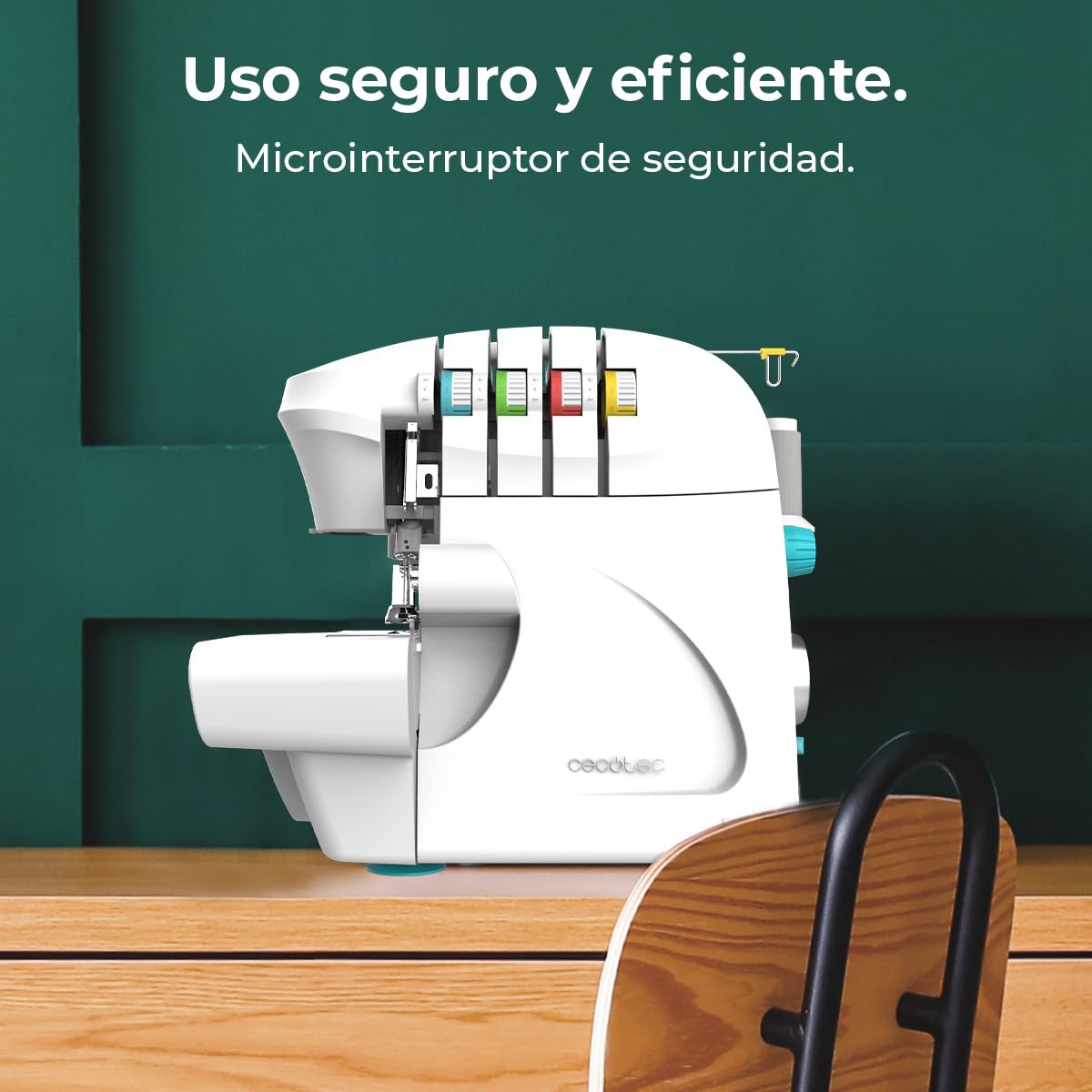 Cecotec Machine à Coudre Bellecouture Overlock, Vitesse 1100 tr/min, Pression du Pied-De-Biche Réglable, Entraînement Différentiel, Fonctions de Point à 4 Fils et Kit d'Accessoires