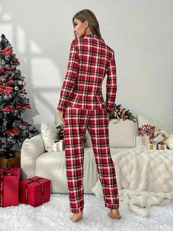 Image of Night Suit for Women with Full Sleeve Button-Down Top with Pant Dress for Woman,Night Dress for Woman, Two-Piece Loungewear Set