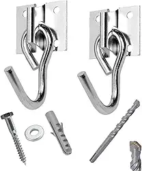 Kit Par Gancho De Rede Aço Reforçado C/ Parafusos E Buchas + Broca