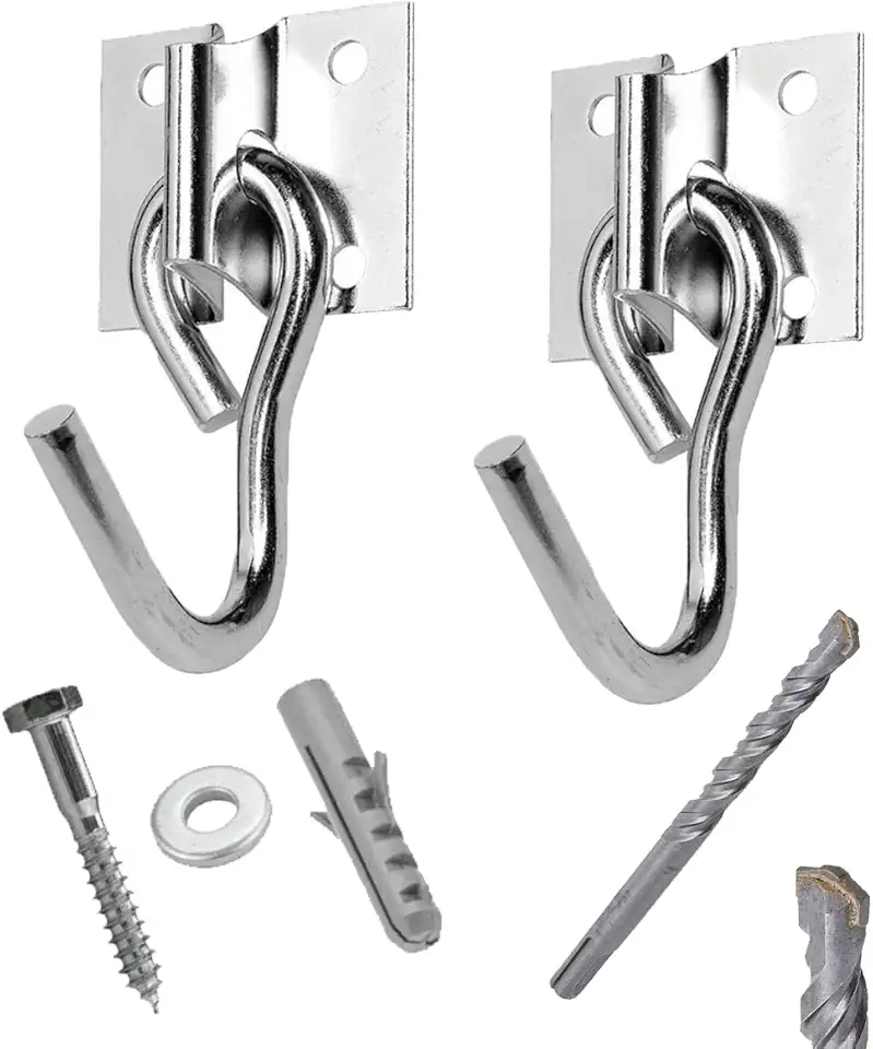 Kit Par Gancho De Rede Aço Reforçado C/ Parafusos E Buchas + Broca