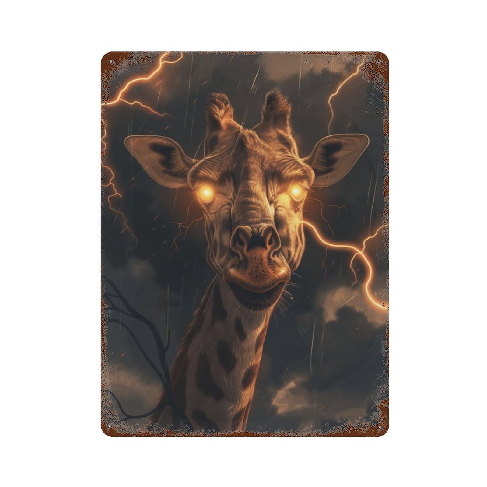 Giraffe Lighting Fantasy Vintage Metal Tin Sign 15.7"x11.8", Novelty Wall Decor for Garage, Pub Or Kitchen