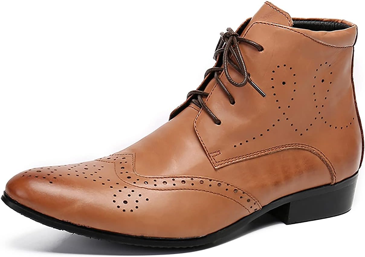 Santimon Genuine Leather Pointed Toe Lace-Up Fashion Ankle Chelsea Oxford Boots for Men Comfort Casual Formal Dress Shoes