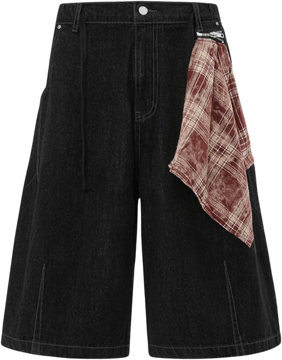 Vamtac Baggy Jorts Y2K Bermuda Shorts with Detachable Kerchief Summer Denim Jean Short Wide Leg Loose Fit