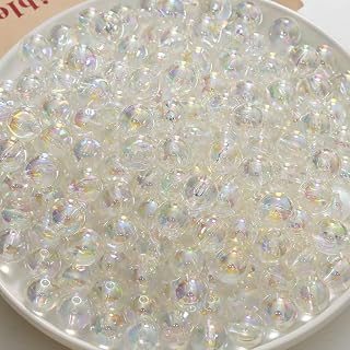 LadayPoa 200pcs 10mm Clear White Bubble Beads Acrylic Round Beads for Jewelry Making Plastic Charms for Bracelet Making Necklace DIY Colorful Bubblegum Bead Christmas Ornament Gifts